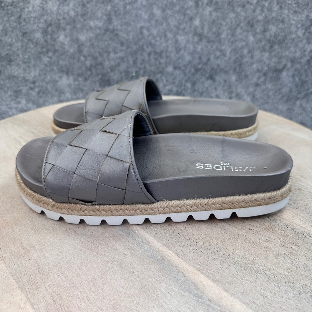 J/Slides NYC Rollie Grey Leather Woven Espadrille Platform Slides Womens 7.5 - Picture 12 of 14